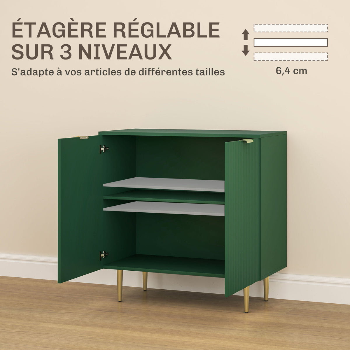 Buffet cuisine meuble de rangement avec 2 portes étagère réglable pieds métalliques surélevés 80 x 40 x 80 cm vert olive-4
