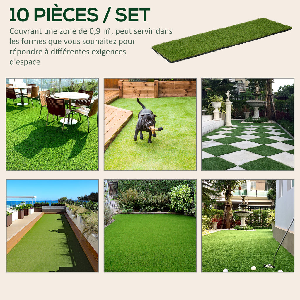 Gazon synthétique Artificiel Set de 10 Dalles Carreaux 30 x 30 cm épaisseur Confort 3,5 cm à emboîter Vert-6