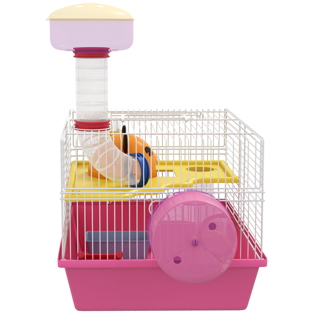 Cage à hamster rat rongeur multicolore avec plateforme, biberon eau, roue, maisonnette, 34 x 27 x 25 cm, rose-8