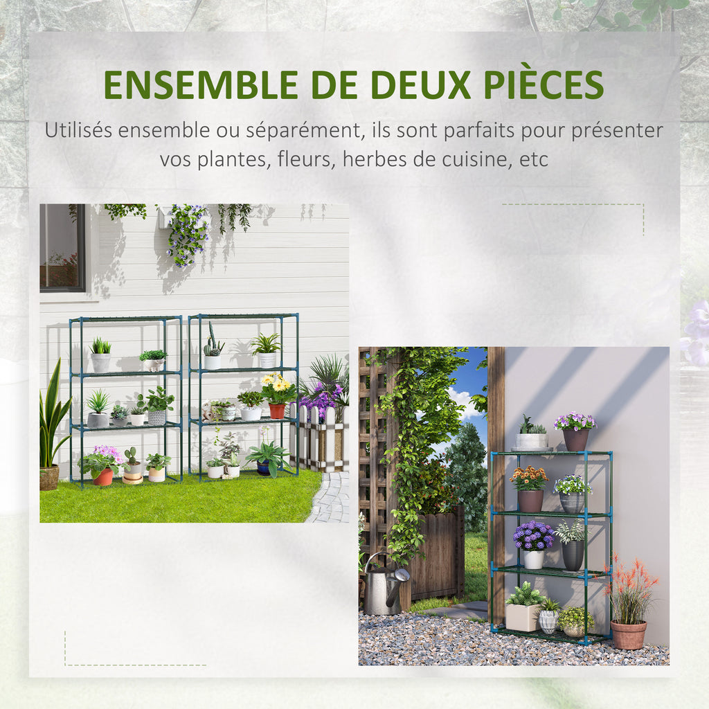 Lot de 2 Étagères à Fleurs en acier 4 Niveaux Intérieur et Extérieur, support de plantes 70 x 27 x 110 cm, vert-3