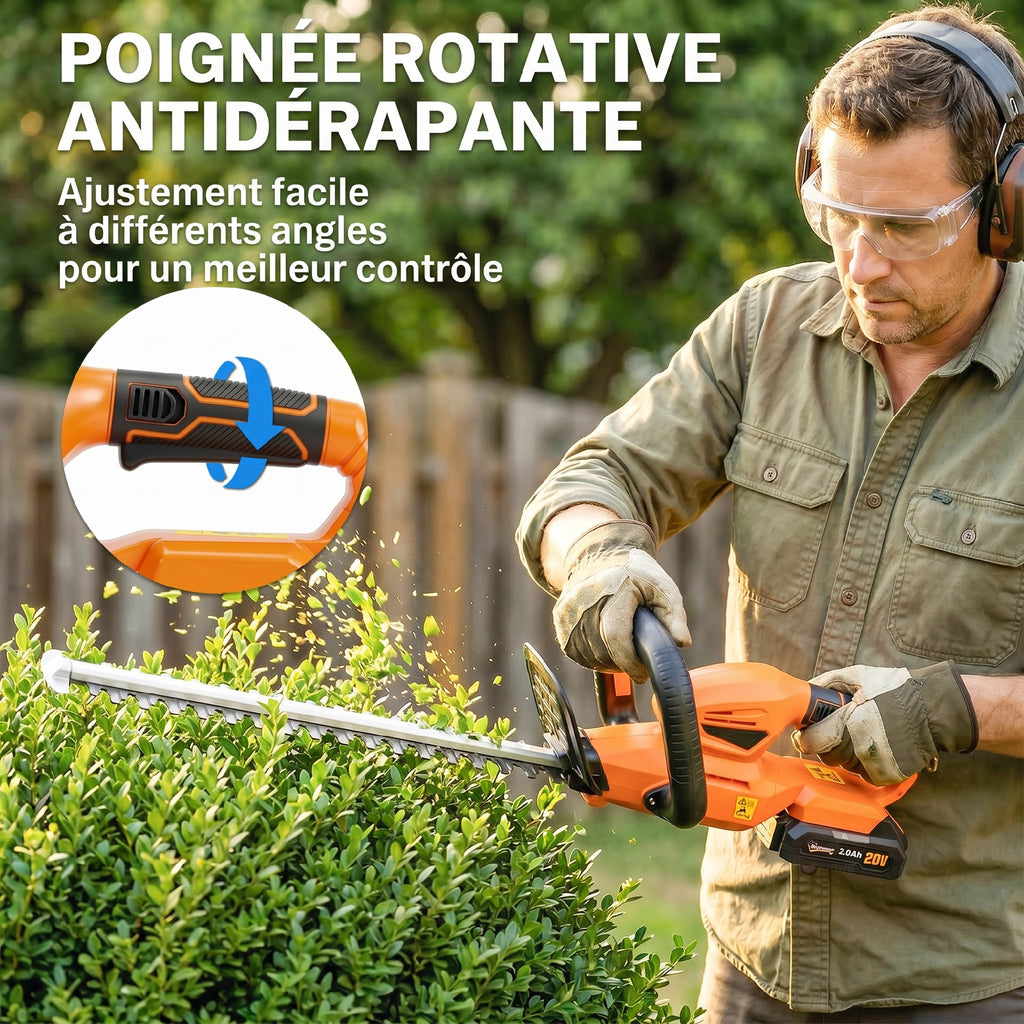 Taille-Haies Électrique 100 W, Lame 51 cm, Batterie 2,0 Ah et Chargeur, Orange-6