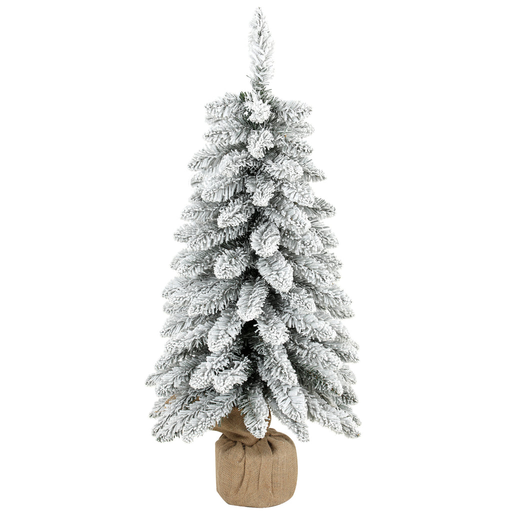 Sapin de Noël Artificiel 90 cm, 107 Embouts de Branches Enneigés en PVC, Base en Toile de Jute, Montage Rapide, Blanc-0