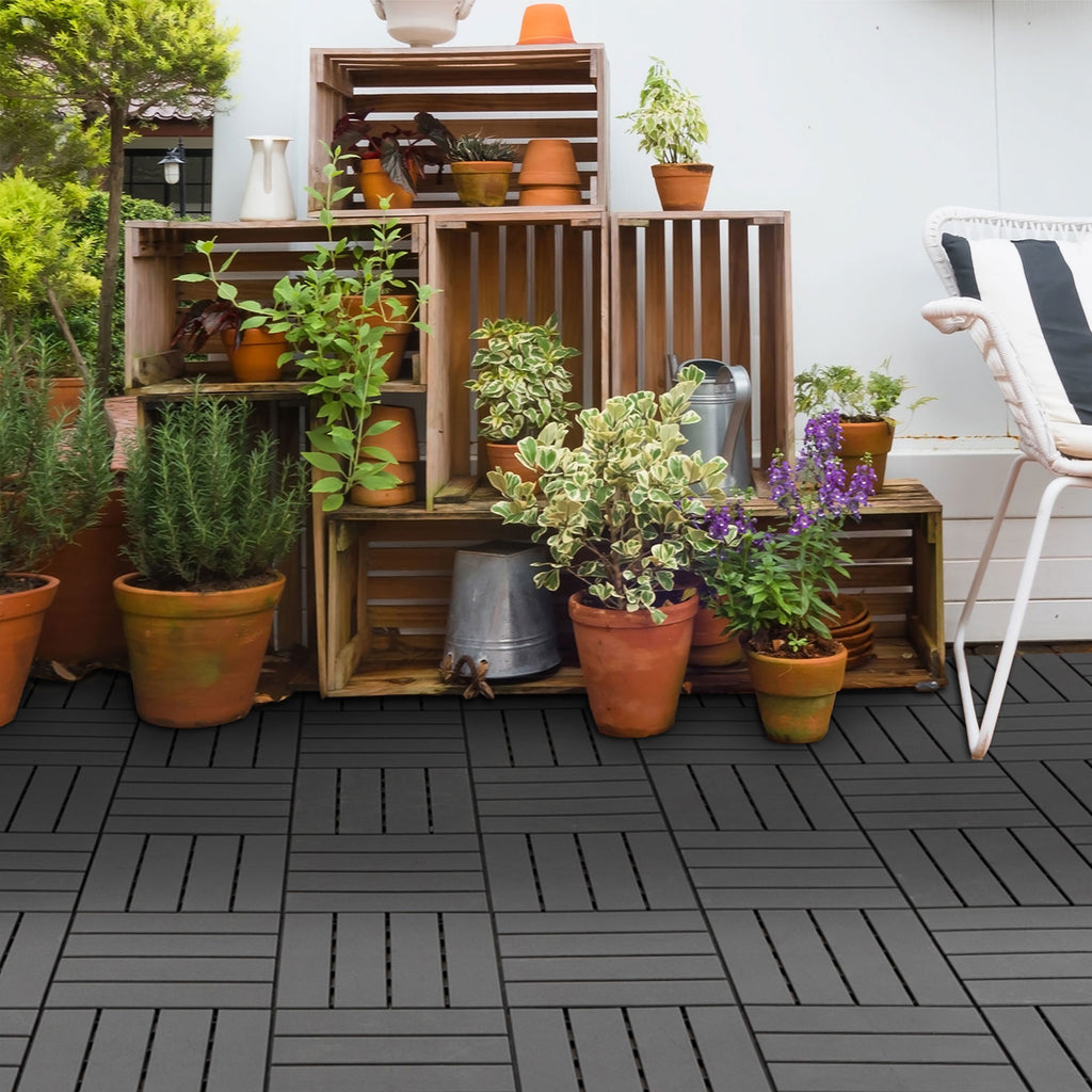 Caillebotis - Dalles terrasse - Lot de 18 - emboîtables, Installation très Simple - Petits Carreaux Composite Plastique-9