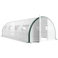 Serre tunnel de jardin 18m², serre de jardin tunnel avec portes et 8 fenêtres, bâche PE 140g/m² 600 x 300 x 200 cm blanc-0