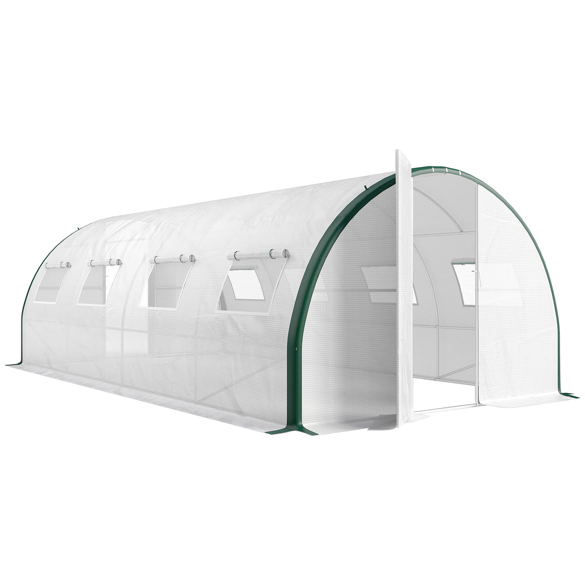 Serre tunnel de jardin 18m², serre de jardin tunnel avec portes et 8 fenêtres, bâche PE 140g/m² 600 x 300 x 200 cm blanc-0