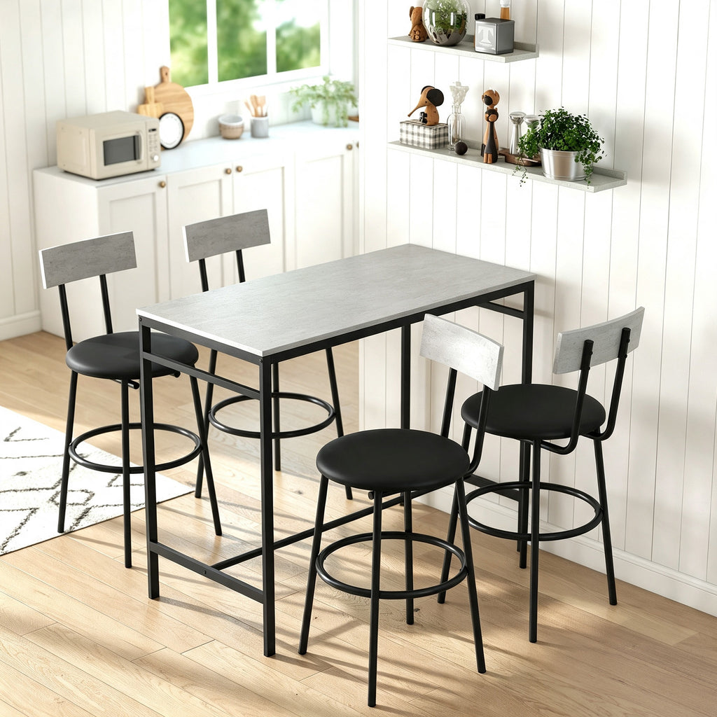 Ensemble table de bar avec tabourets, table haute bar et 4 tabourets, structure en acier, 110 x 55 x 90 cm, blanc-1