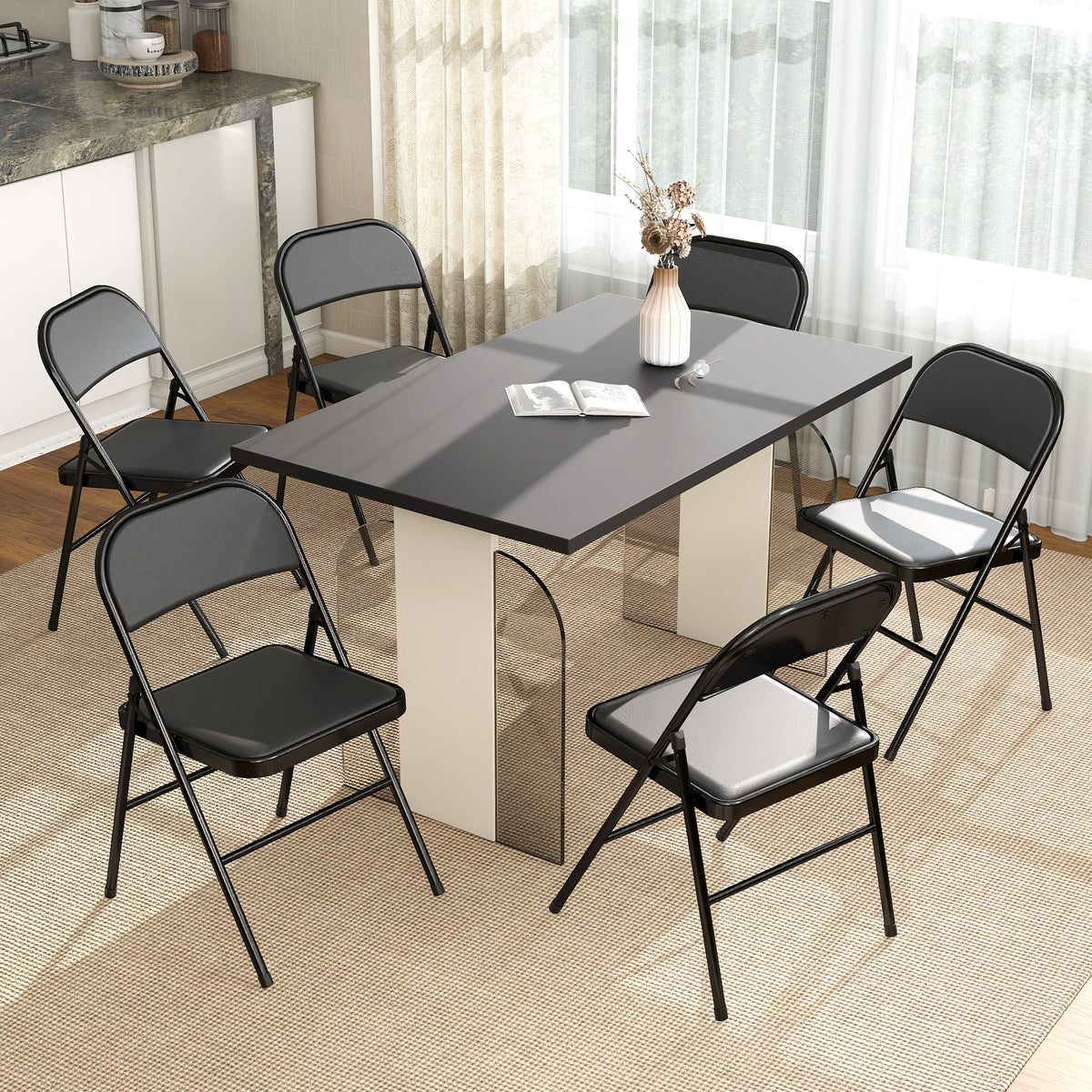 Lot de 6 chaises pliantes chaises de salle à manger portables cadre en acier 45 x 46 x 78 cm noir-9