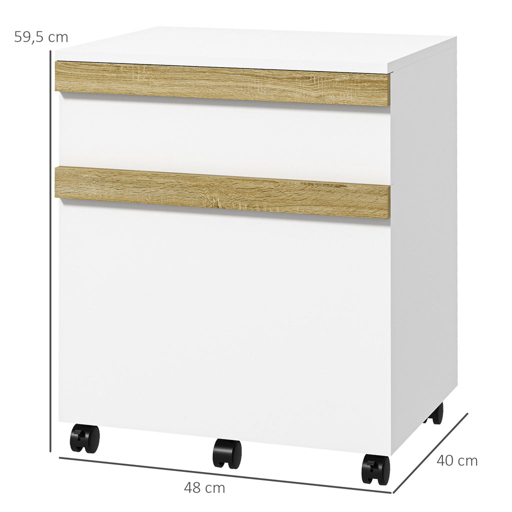 Caisson de bureau à roulettes avec 2 tiroirs coulissants trieur à dossiers 48 x 40 x 59,5 cm blanc-2