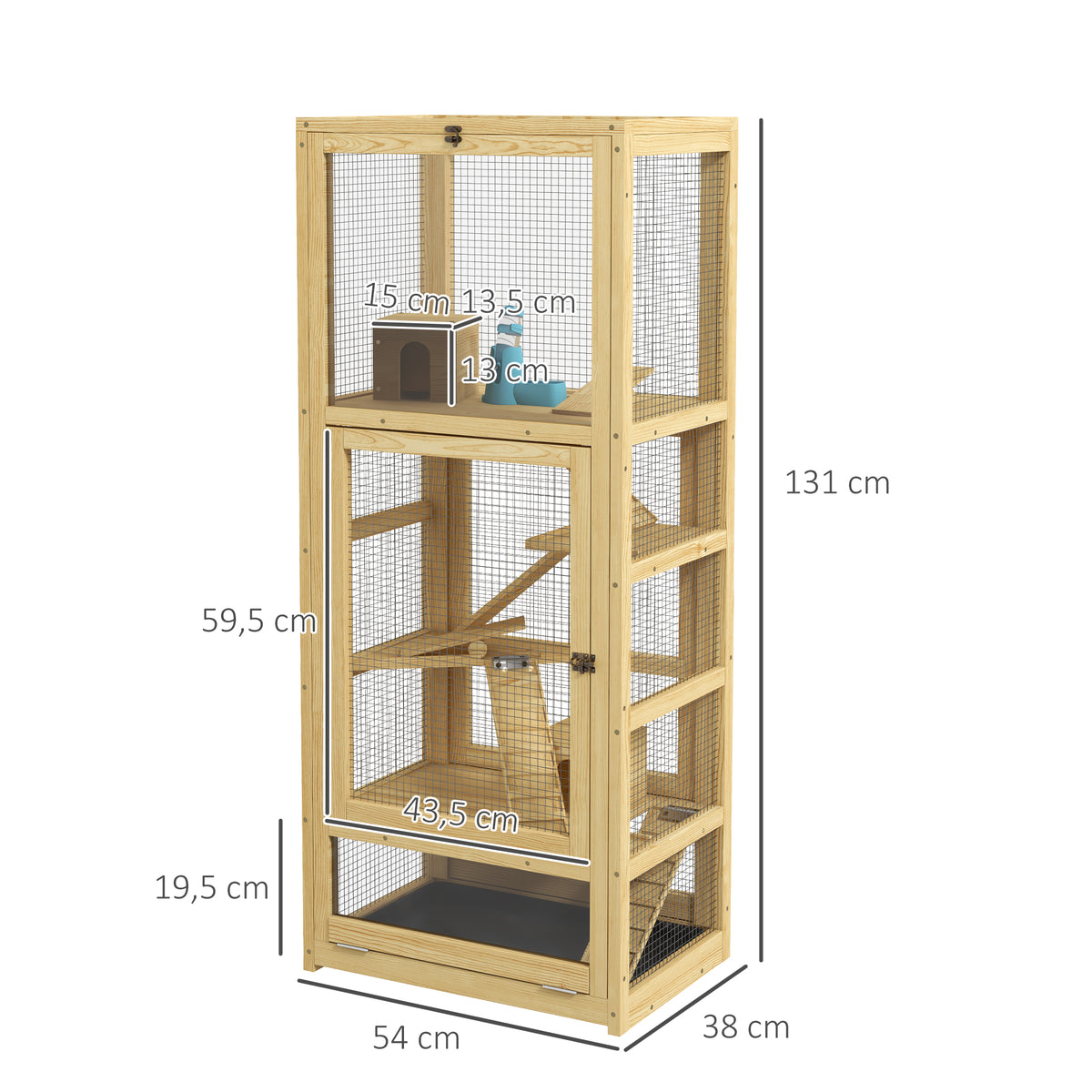 Cage pour hamsters ou petits animaux en bois 5 niveaux avec échelle niche balançoire 54 x 38 x 131 cm naturel-2