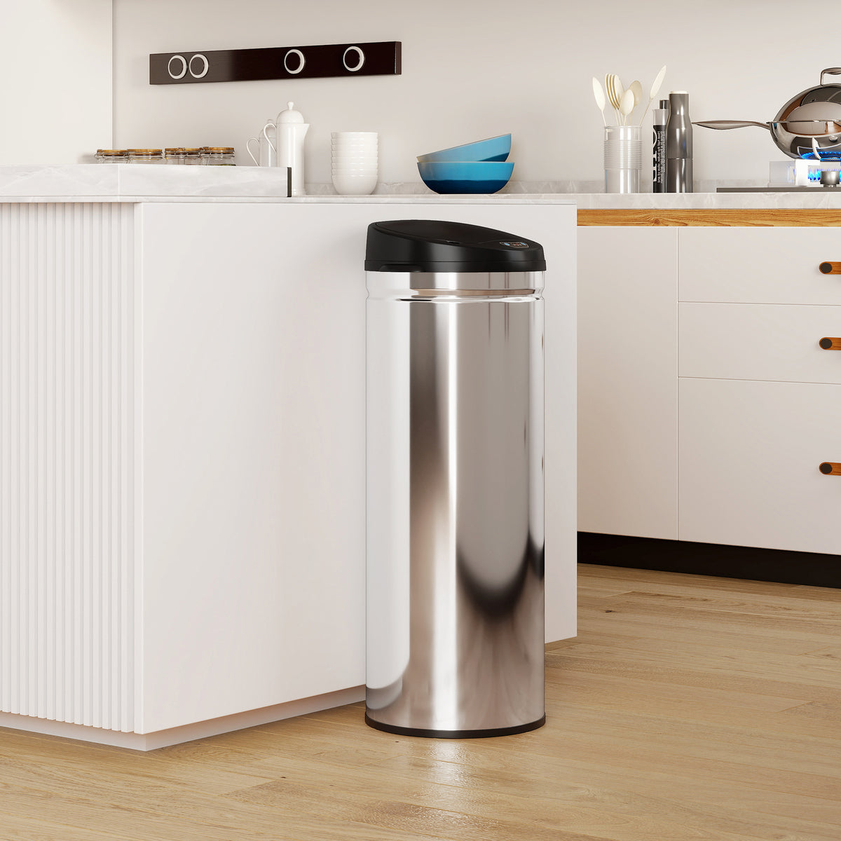 Poubelle cuisine automatique 50L acier inoxydable, poubelle à couvercle à fermeture en douceur, 30,5x30,5x85cm, argent-1