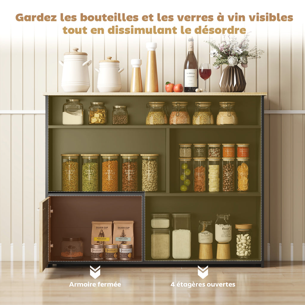 Table de bar extensible avec abattant, table haute cuisine, 1 placard et 4 compartiments ouverts, 116x79,6x90,5cm, noir-4