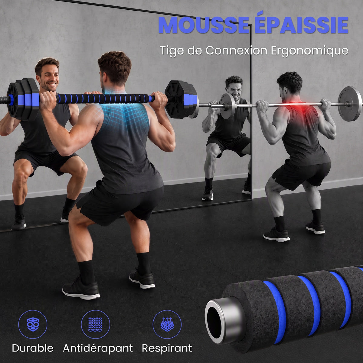 Ensemble d'haltères musculation 6-en-1 haltère réglable 25 kg kettlebell, barre de musculation support pour pompes bleu-5