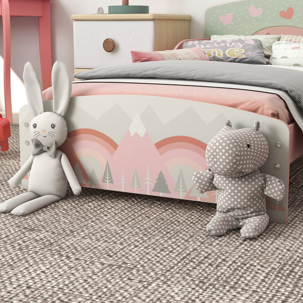 Lit pour enfant 3-6 ans avec barrières de sécurité et motifs dim. 77 x 143 x 60 cm sommier à lattes inclus - rose-7