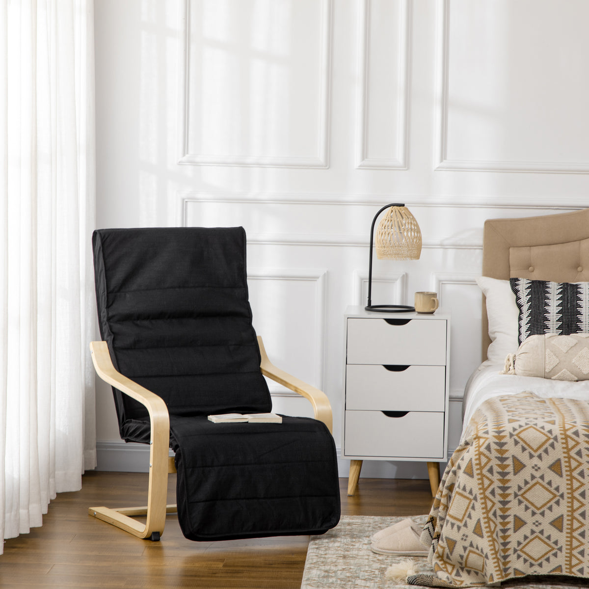 Fauteuil Relax Confort et Relaxation avec Repose-Pied réglable déhoussable 94 x 66,5 x 100 cm cm Bois Massif Noir-1