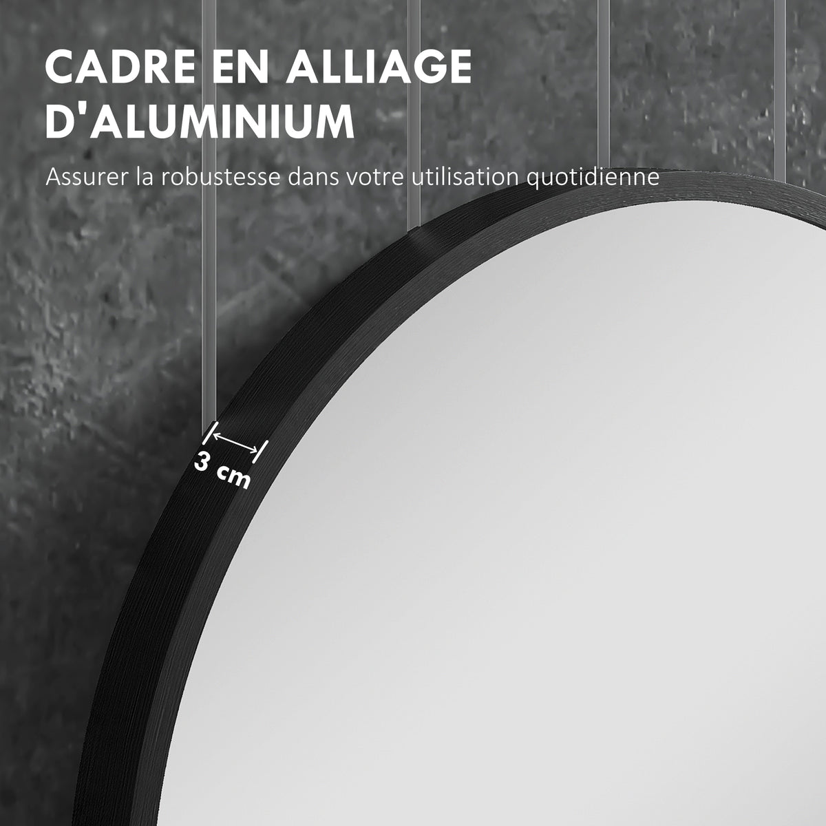 Miroir ovale mural cadre en aluminium style minimaliste montage vertical ou horizontal avec 3 crochets 60 x 90 cm noir-4