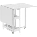 Table à manger pliante sur roulettes 4 personnes avec compartiments ouverts, pour petits espaces, salle à manger, blanc-0