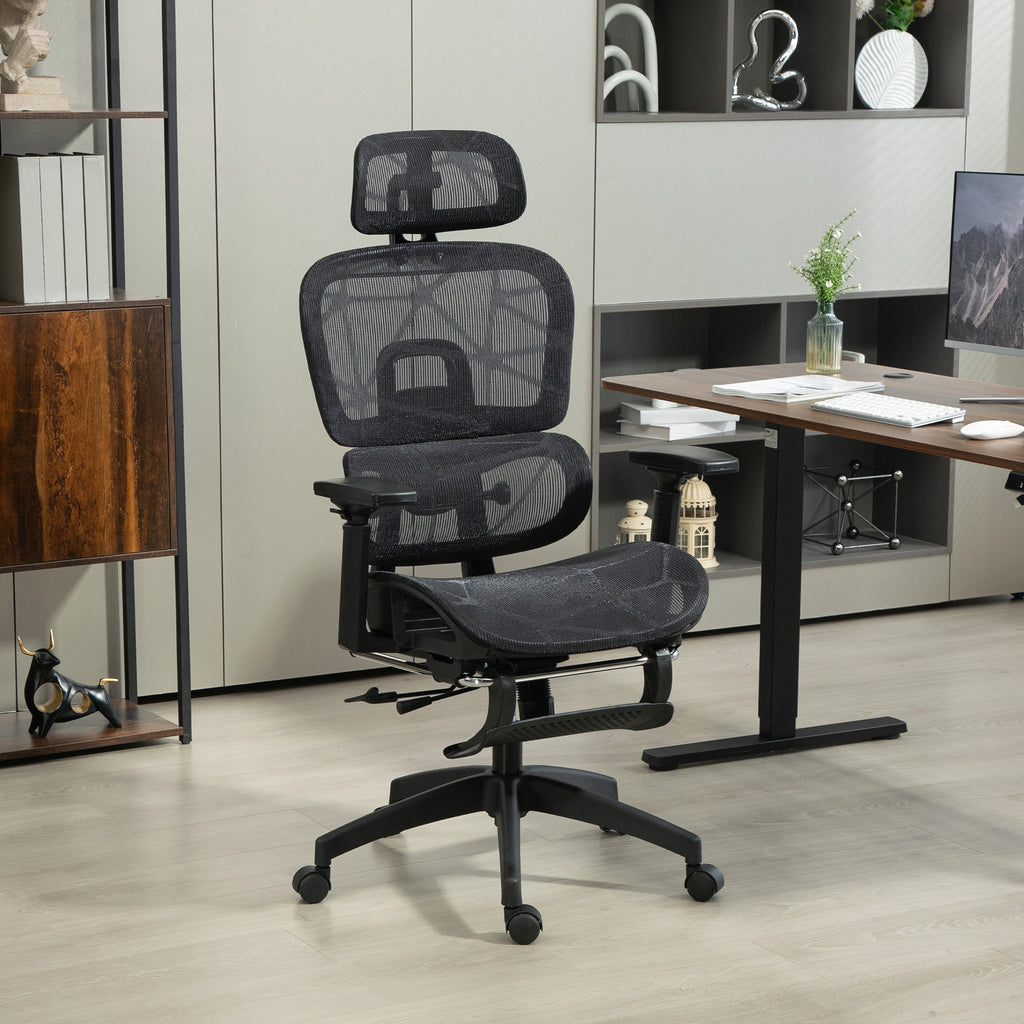 Fauteuil de bureau, chaise de bureau ergonomique en maille avec accoudoirs 3D, dossier inclinable, 66x64x122 cm, noir-1