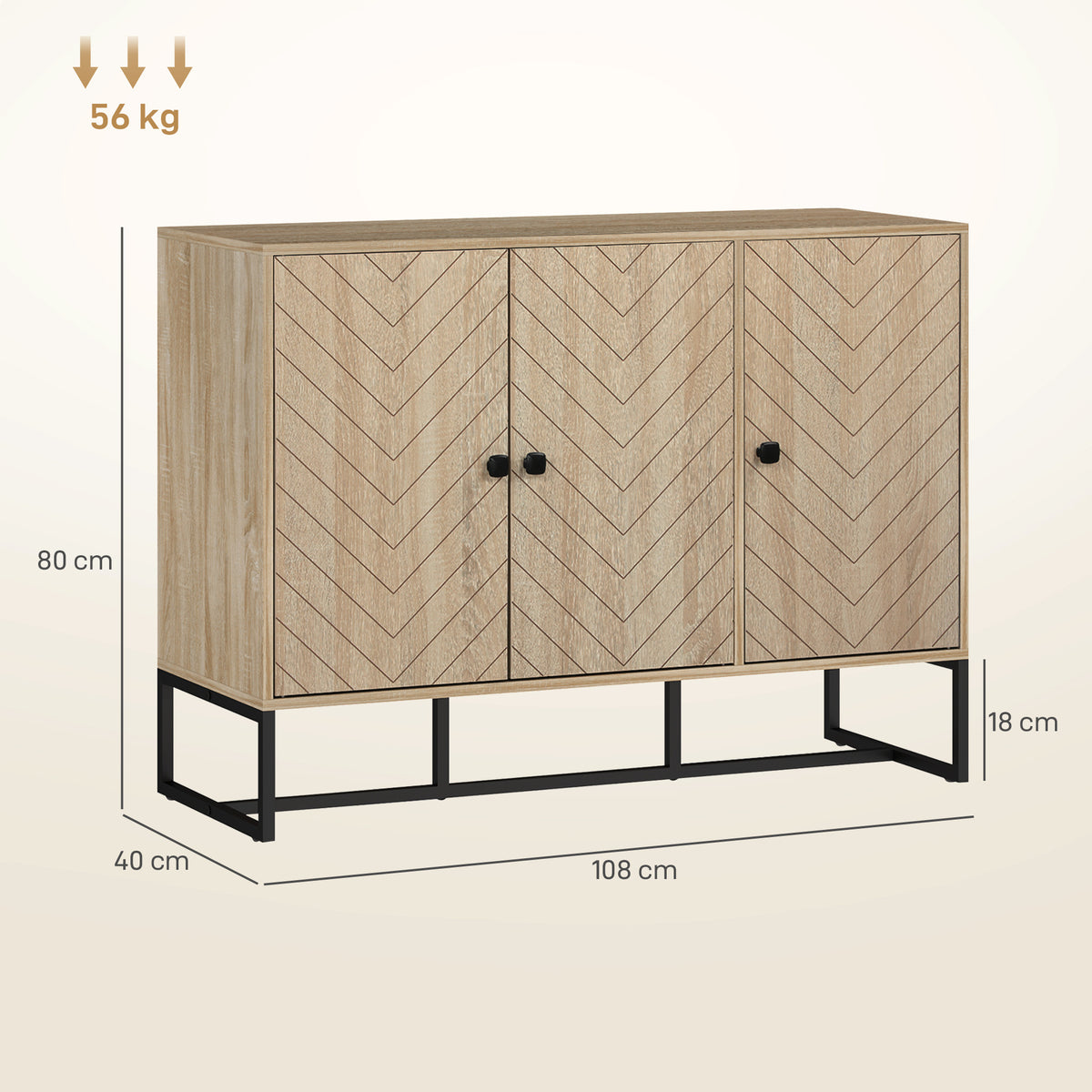 Buffet salon meuble de rangement armoire de cuisine avec placard 2 portes et étagères réglables 108 x 40 x 80 cm, chêne-2