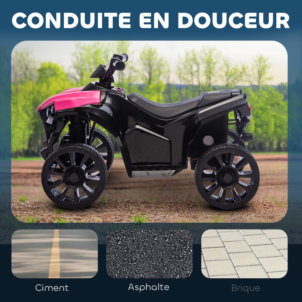 Quad électrique enfant 6V, voiture électrique enfants ATV, musique et phares LED, pour 18 à 56 mois, 70 x 42 x 45 cm, rose-4