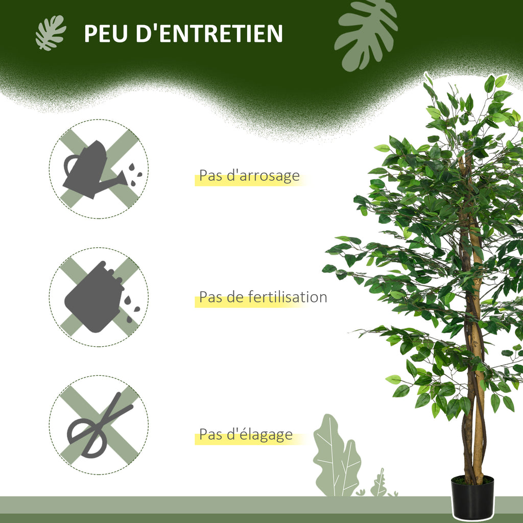 Lot de 2 plantes artificielles ficus hauteur 1,50 m tronc branches liane lichen feuilles grand réalisme pot inclus vert-4