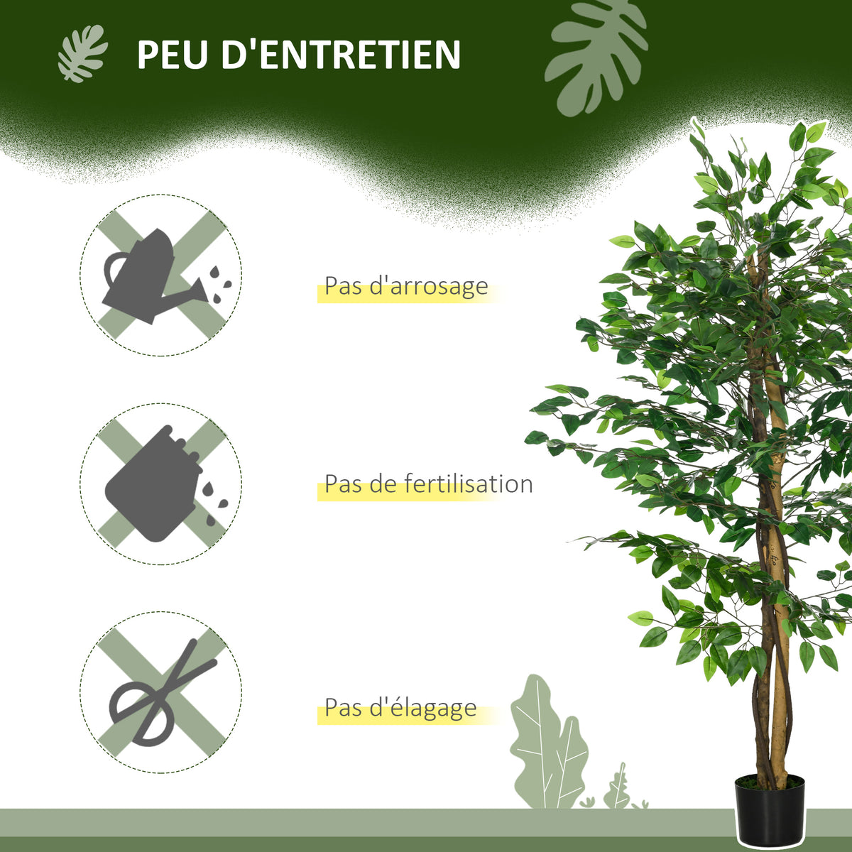 Lot de 2 plantes artificielles ficus hauteur 1,50 m tronc branches liane lichen feuilles grand réalisme pot inclus vert-4
