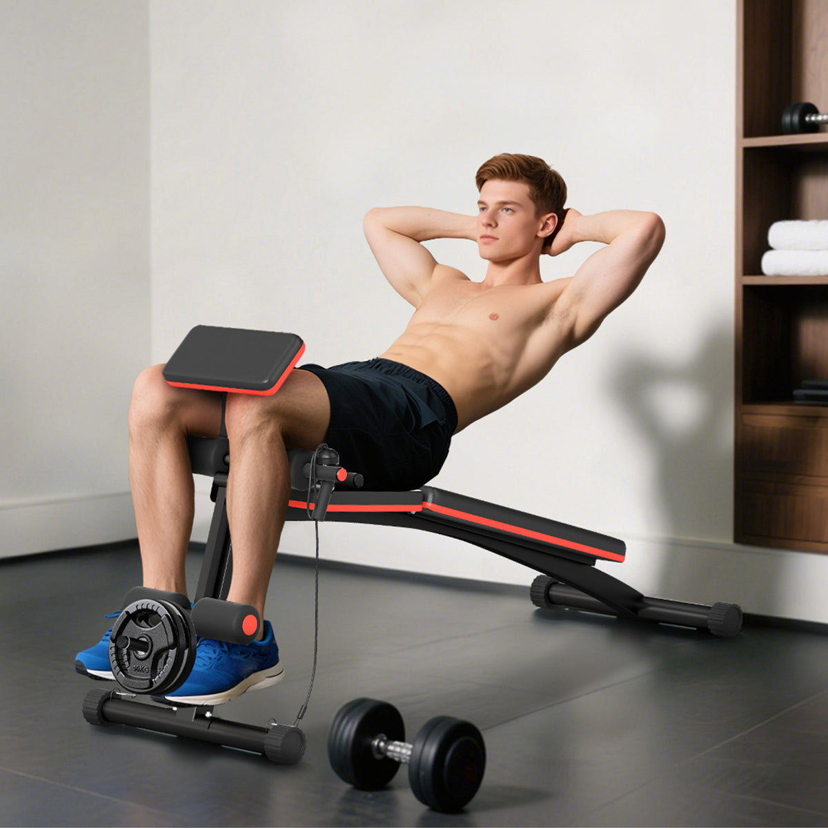Banc de musculation pliable inclinable, banc réglable pour le développé couché, le curl biceps, la musculation du dos et des abdominaux, avec extenseur des jambes, acier, noir rouge-1