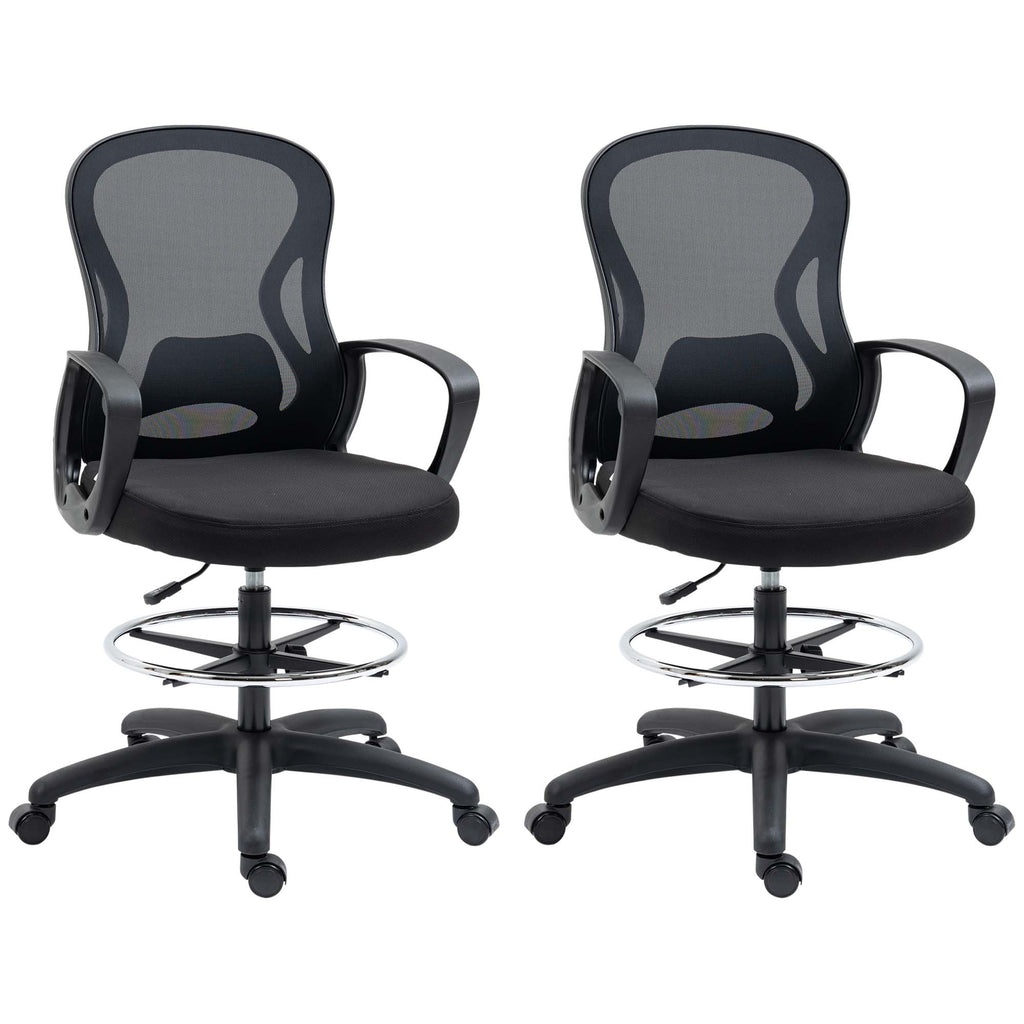 Lot de 2 fauteuils de bureau chaise de bureau assise haute réglable pivotant 360° maille respirante noir-0