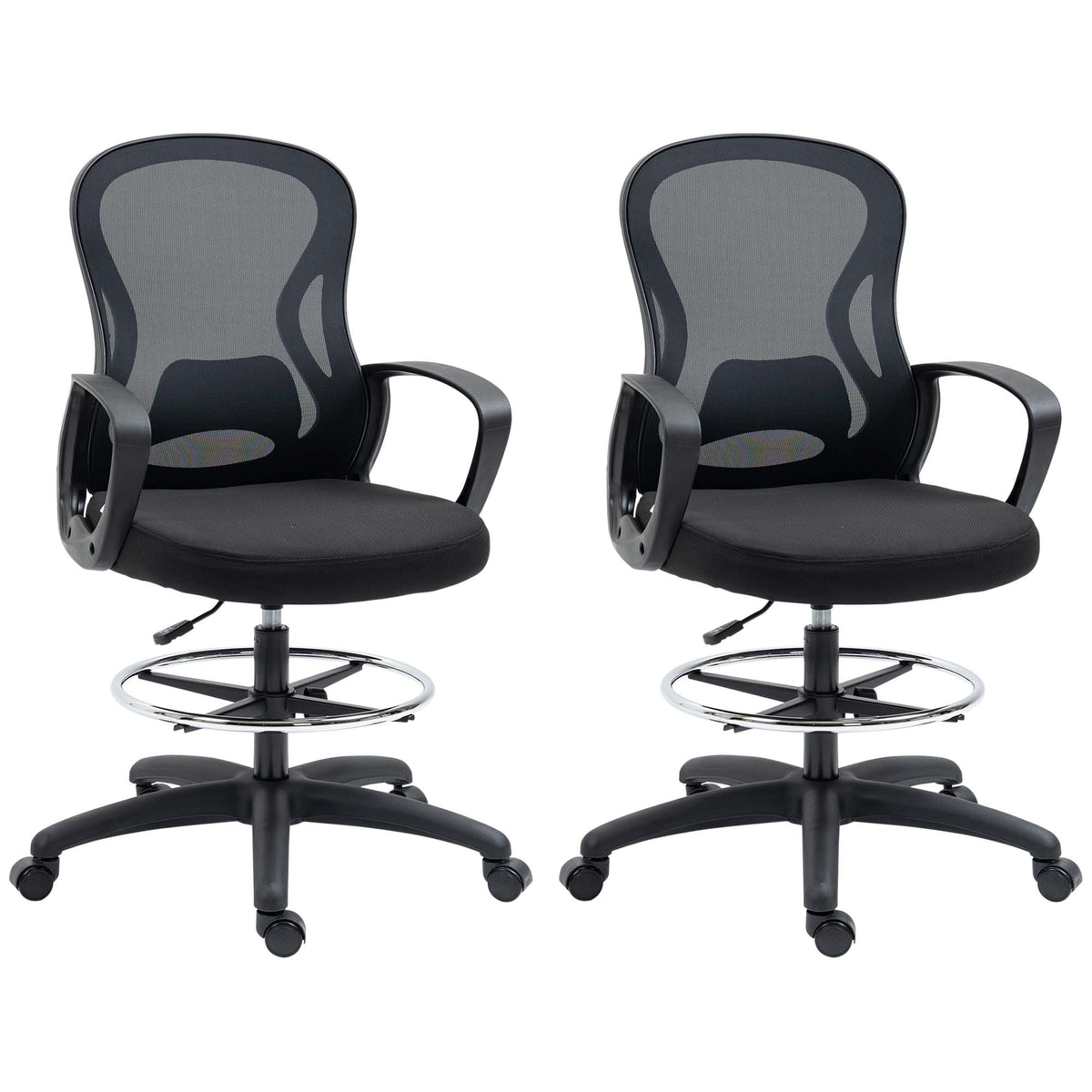 Lot de 2 fauteuils de bureau chaise de bureau assise haute réglable pivotant 360° maille respirante noir-0