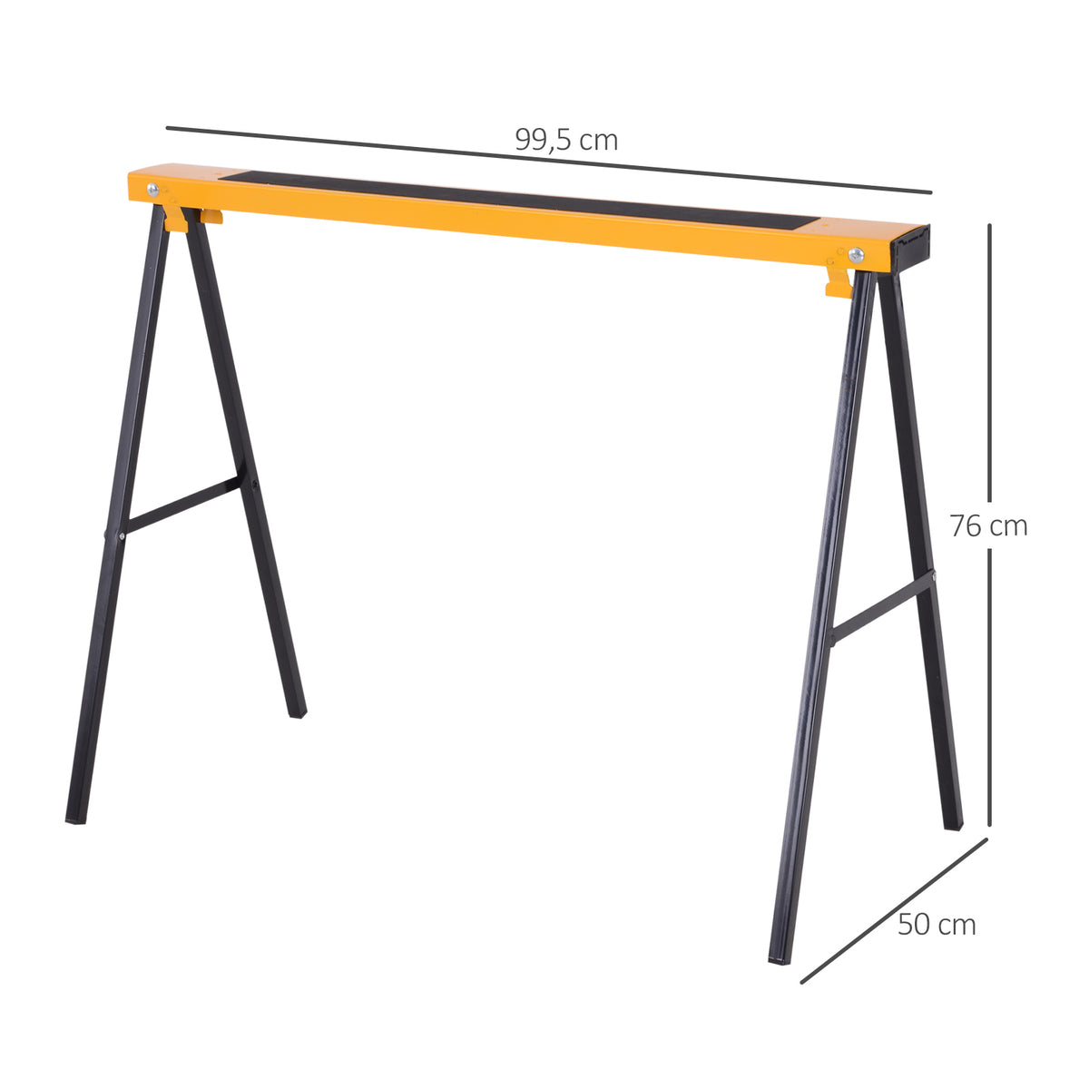 Lot de 2 tréteaux pliables compactes poignée transport dim. 100L x 50l x 76H cm surface antidérapante métal noir jaune-2