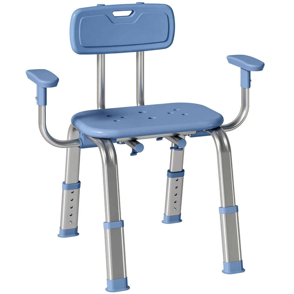 Tabouret de douche chaise de douche ergonomique avec accoudoirs, dossier, hauteur et siège réglables, bleu-0
