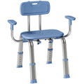 Tabouret de douche chaise de douche ergonomique avec accoudoirs, dossier, hauteur et siège réglables, bleu-0
