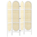Paravent interieur en bois 4 panneaux 170 x 160 cm pliable et portable, motif tissé à la main, blanc-0