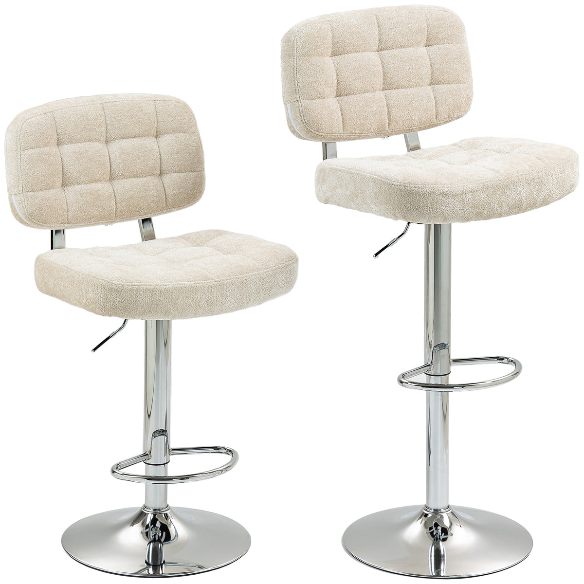Lot de 2 tabourets de bar avec dossier, hauteur réglable et repose-pieds, cadre en acier, charge 120 Kg, beige-0
