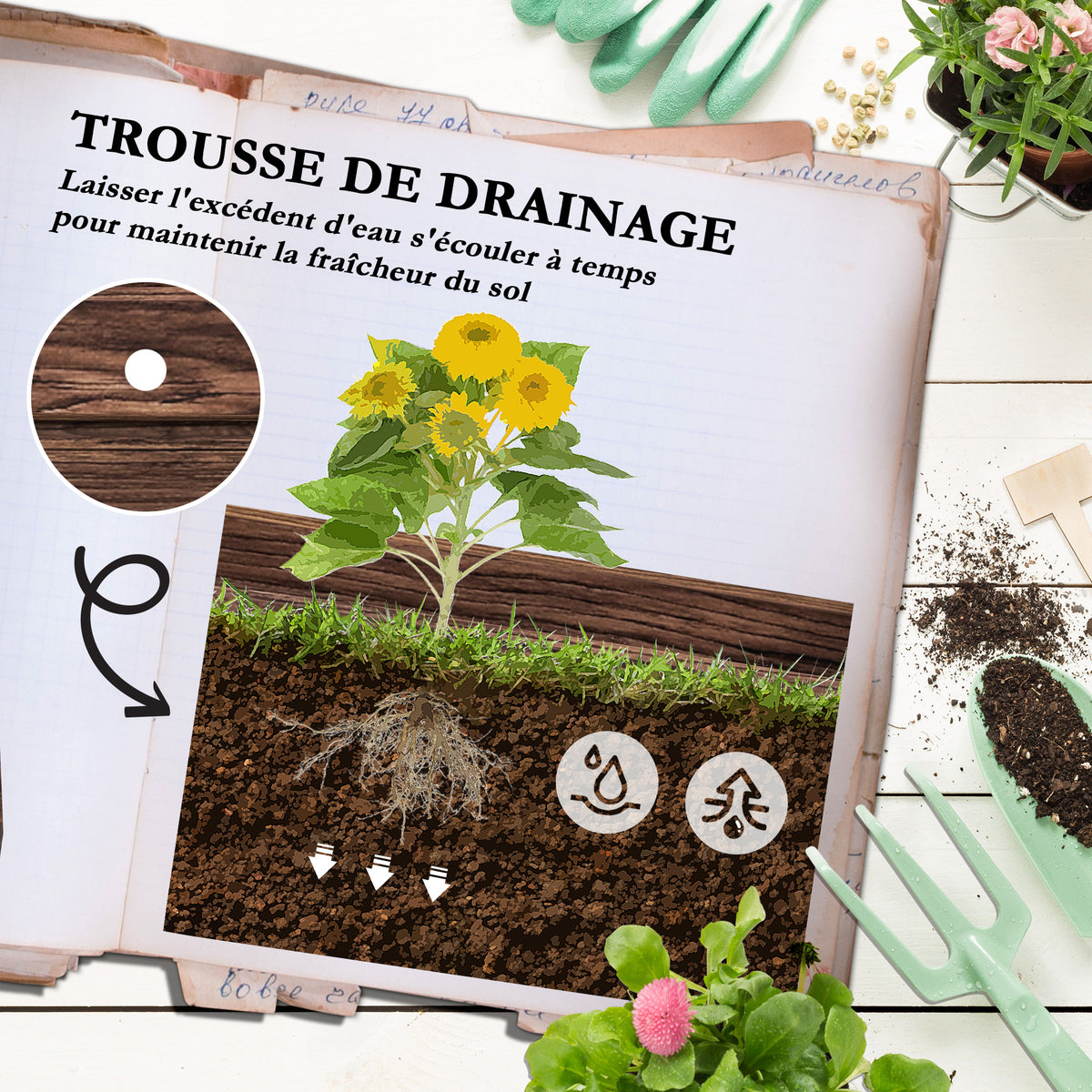 Jardinière sur pieds surélevée avec treillis carré potager 2 niveaux pour terrasse, balcon jardin 42 x 49 x 80 cm marron-4
