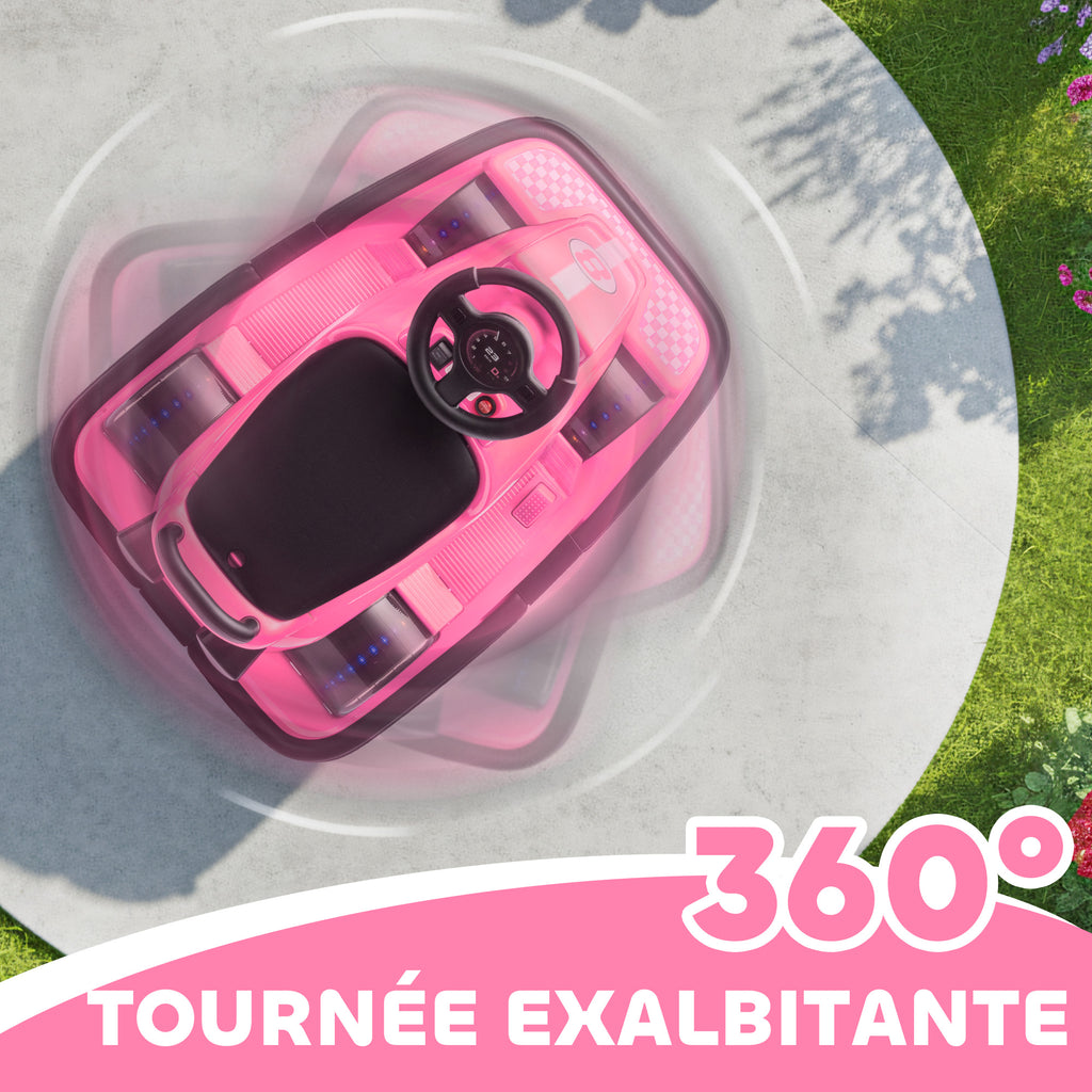 Auto-Tamponneuse Enfant 6V, Rotation à 360°, Musique, Klaxon, Démarrage Doux, 2,5 km/h, pour Âges 3-8, 74x53x48cm, Rose-4