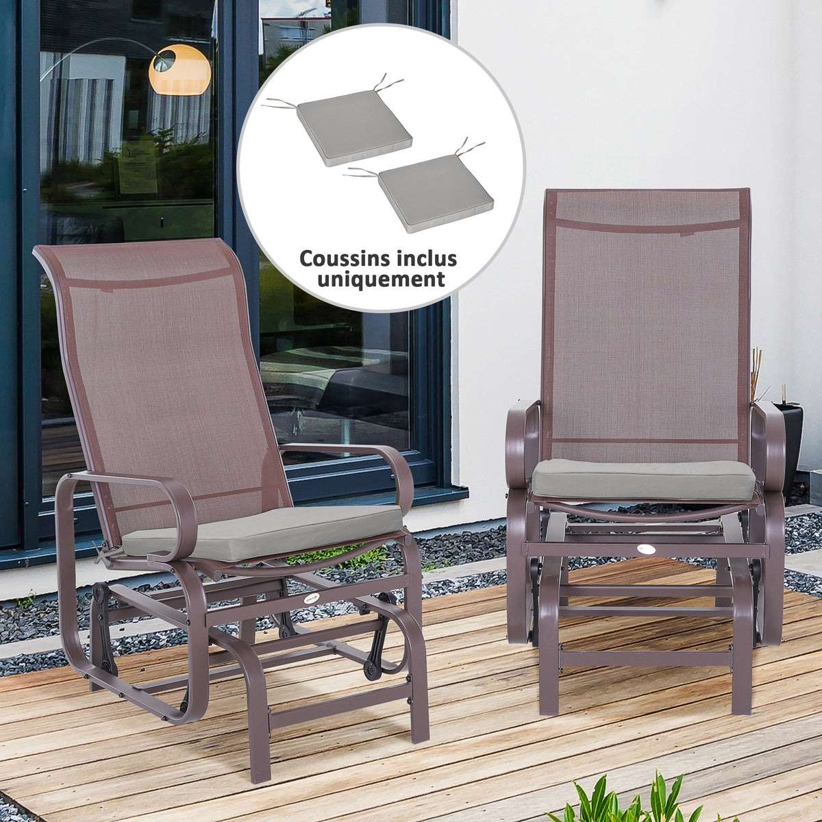Lot de 2 Coussins de Chaise Fauteuil de Jardin Coussins d'assise déhoussables Rembourrage 5 cm Polyester Gris clair-9