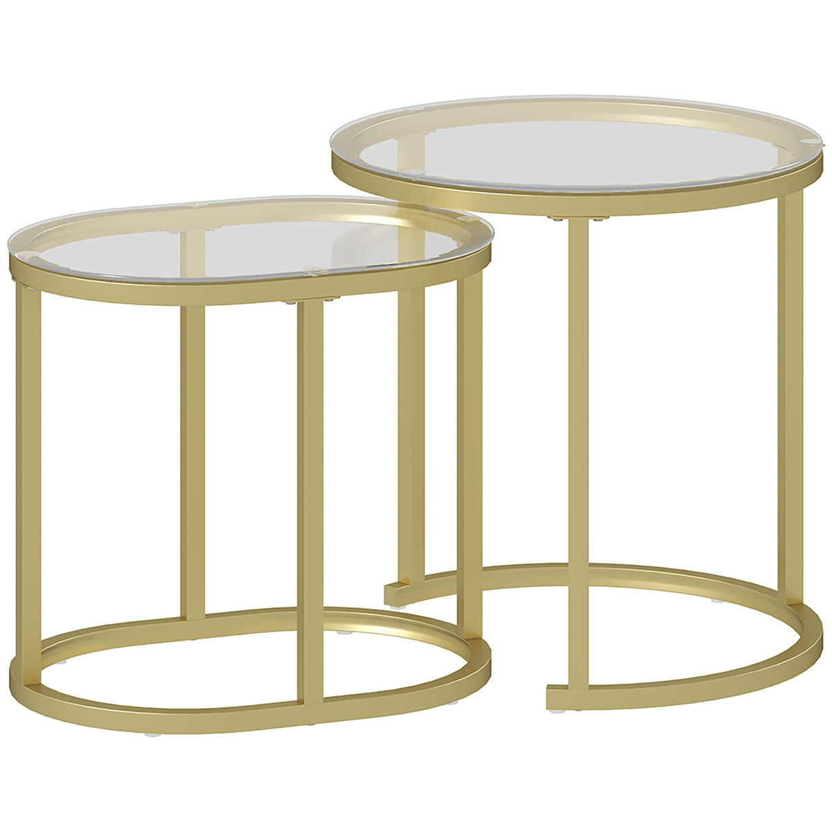 Lot de 2 tables basses tables d'appoint gigognes encastrables structure en acier et plateau verre trempé transparent or-0