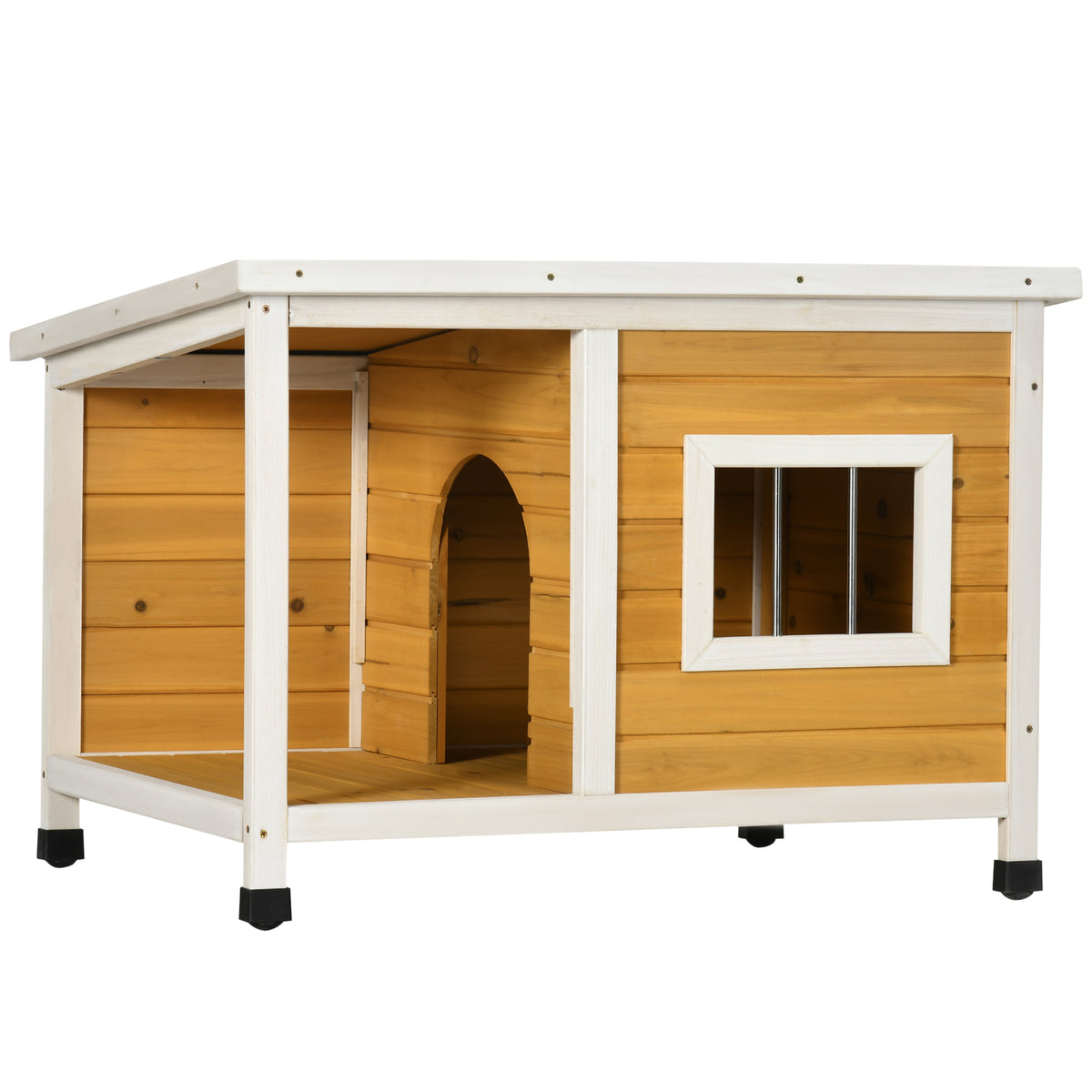 Niche pour chien extérieur maison chien intérieur en bois avec toit ouvrant et fenêtre 85,5L x 62l x 60H cm orange-0