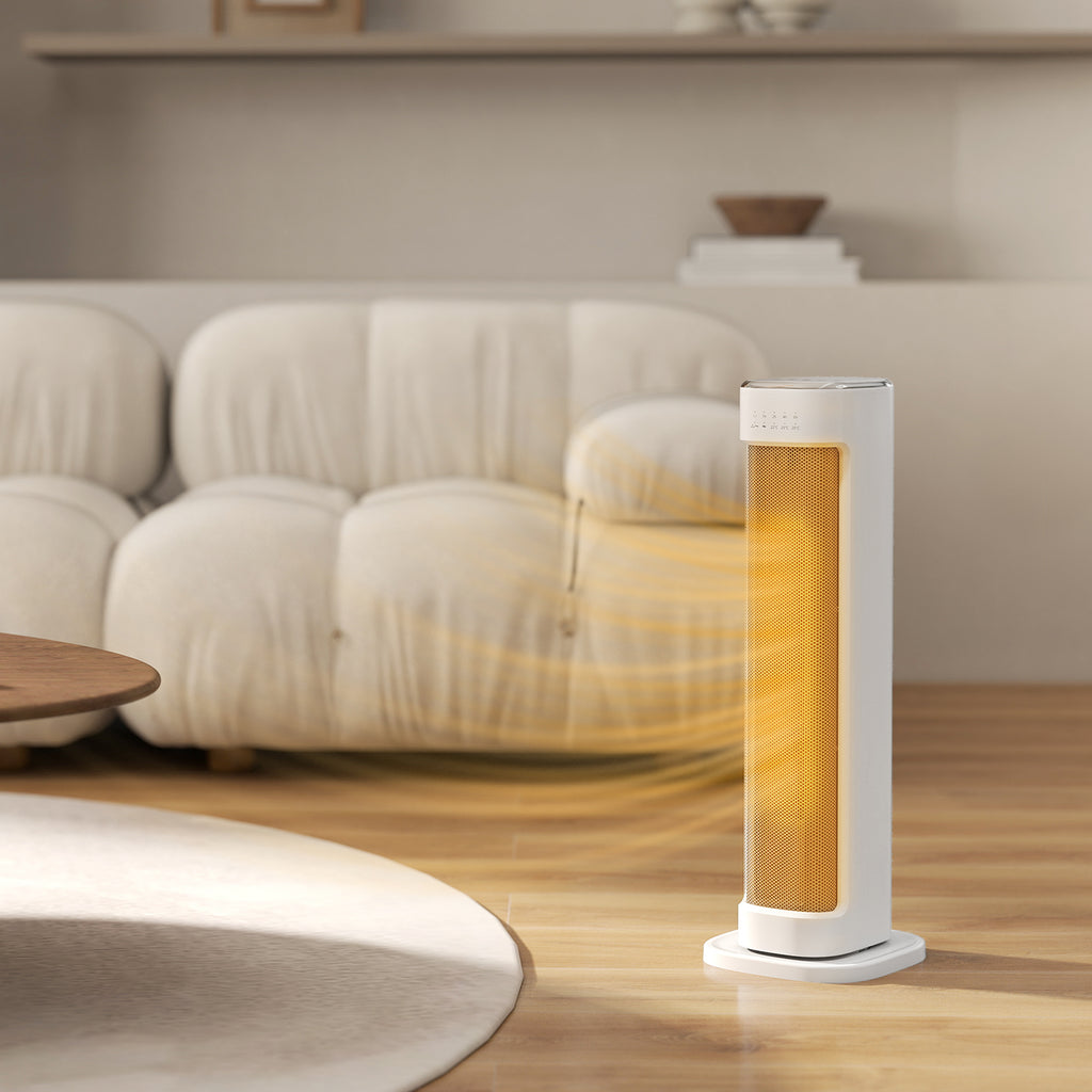 Chauffage d'appoint céramique PTC, radiateur électrique 2000 W avec thermostat réglable, minuterie, 21x19,7x61cm, blanc-8