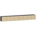 Meuble TV suspendu 140cm, meuble télé pour téléviseur 72 pouces, 2 portes rabattables, 140x25x22cm, bois naturel et noir-0
