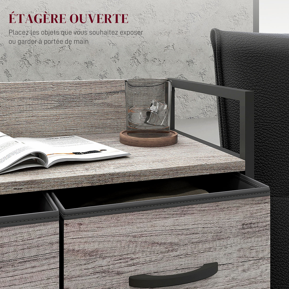 Meuble de rangement style industriel commode 4 tiroirs en tissu pliables et amovibles et 1 étagère 60 x 29 x 85 cm gris-4