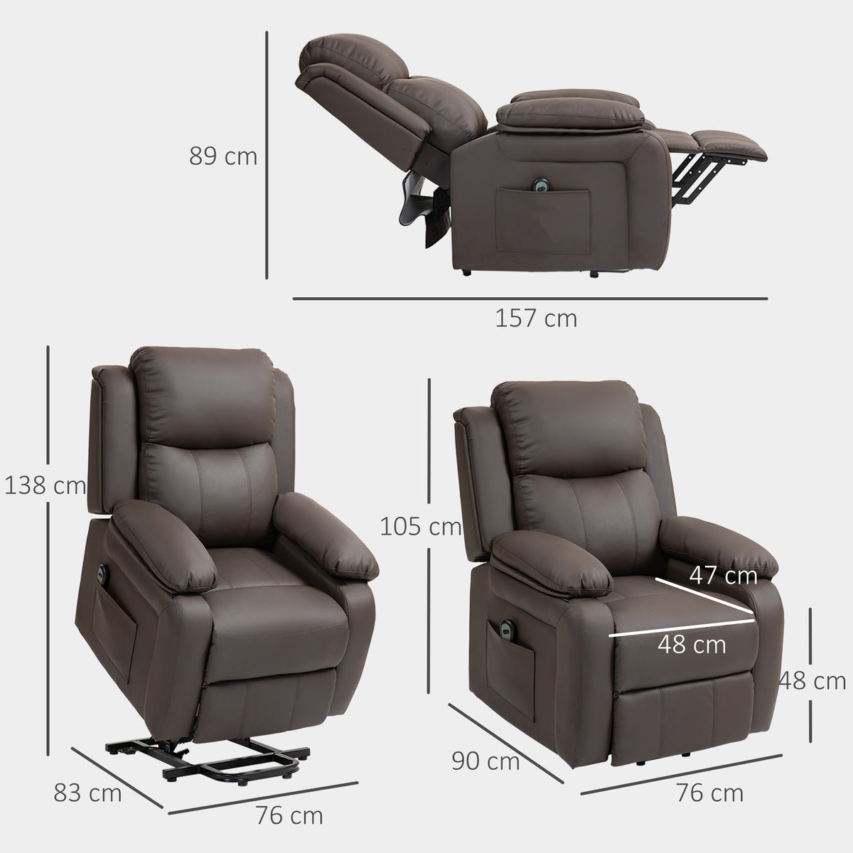 Fauteuil releveur électrique fauteuil relax électrique avec repose-pied télécommande et 2 pochettes 76x90x105cm marron-2