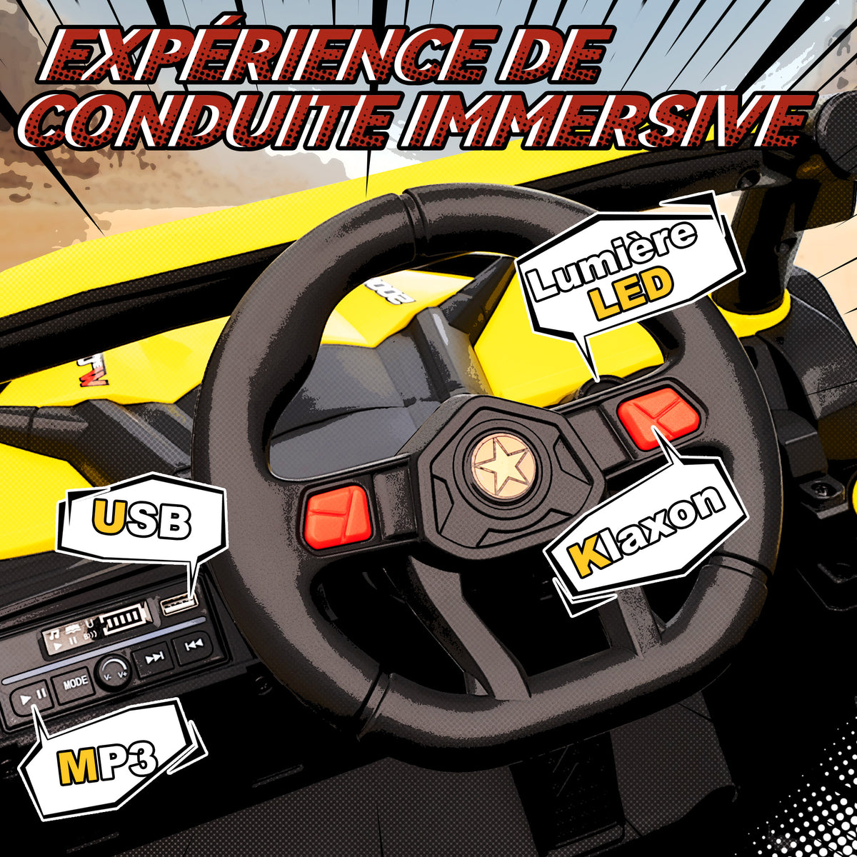 Voiture électrique enfants UTV 12 V, buggy électrique enfants avec télécommande, 96 x 61 x 56 cm, jaune-6
