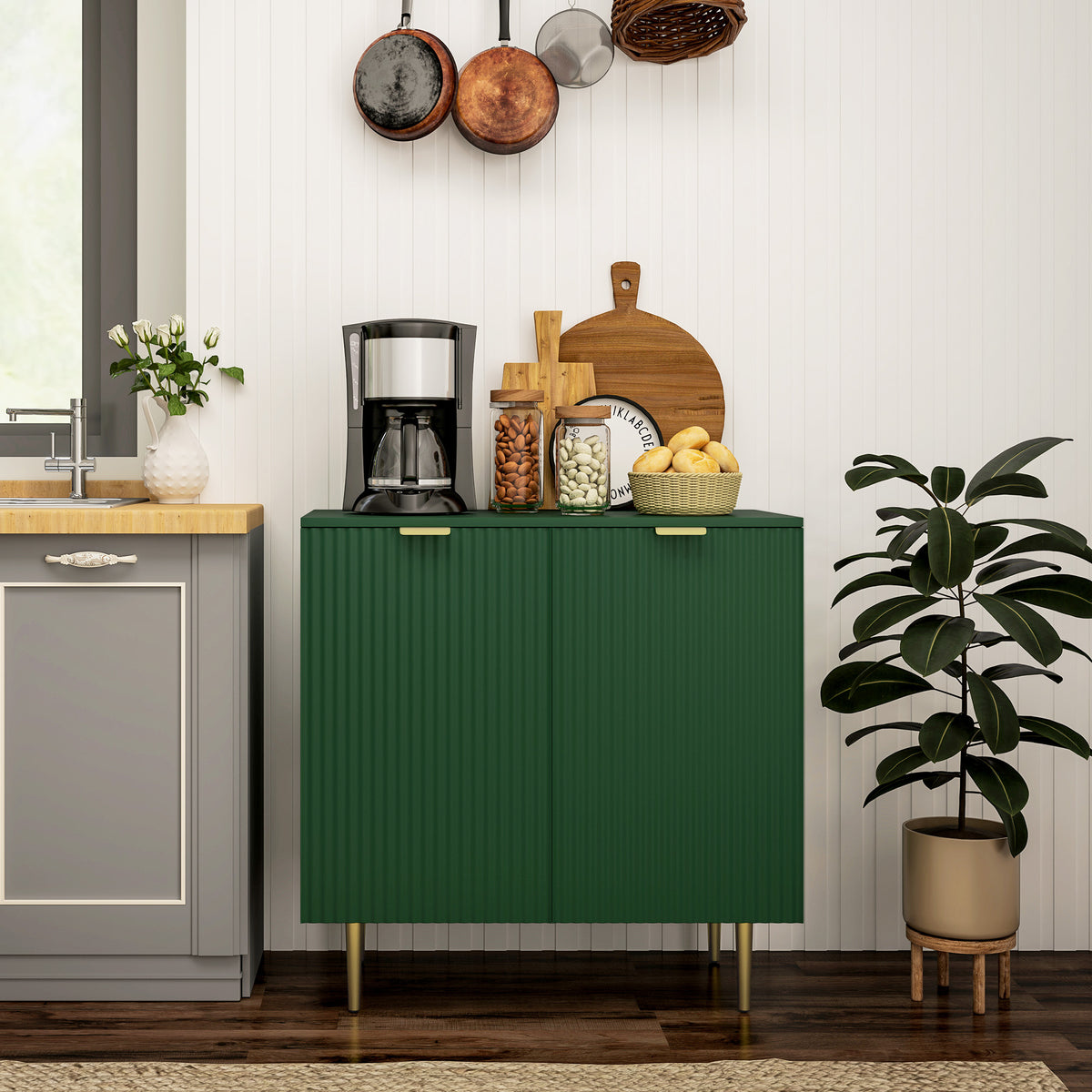 Buffet cuisine meuble de rangement avec 2 portes étagère réglable pieds métalliques surélevés 80 x 40 x 80 cm vert olive-1