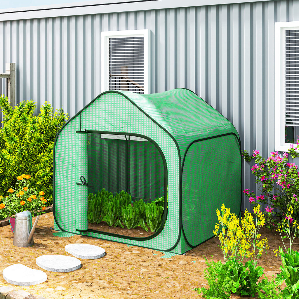 Mini serre pop-up petite serre légumes plante fleurs avec porte à fermeture éclair en PE 150 x 148 x 148 cm vert-1