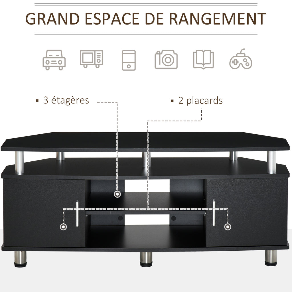 Meuble TV meuble télé bois banc TV pour téléviseur jusqu'à 55 pouces avec grand plateau, placards à portes et-4