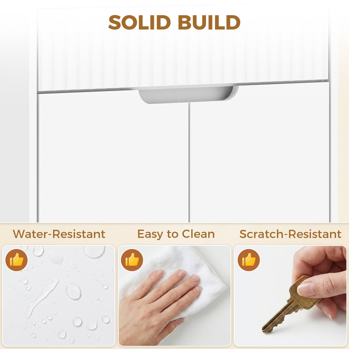 Meuble de salle de bain haut, 2 portes à fermeture douce, tiroir, 3 compartiments ouverts et étagères réglables, blanc-7
