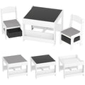 Ensemble 3 pièces table et 2 chaises pour enfant avec plateau réversible tableau noir, panier de rangement, étagères-0