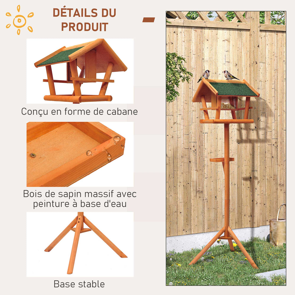 Mangeoire pour Oiseaux Sauvages sur Pied, Nichoir à Plateau, Abri à Oiseaux en Bois pour Extérieur, 150cm-5