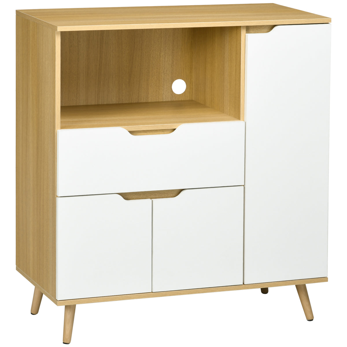 Meuble de rangement cuisine pour micro-ondes, 1 tiroir, 2 placards une étagère, 90 x 40 x 98,5 cm, bois et blanc-0